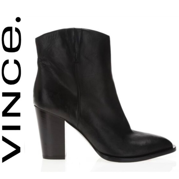 VINCE Erving Western Ankle Bootie Black Leather Stacked Heel Pointed Toe Boots 6 - Picture 3 of 16